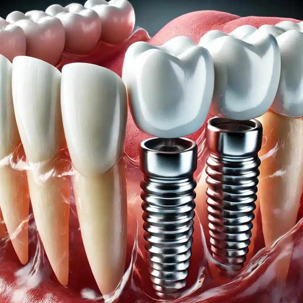 Close-up view of dental implants showcasing natural-looking and durable tooth replacement solutions.